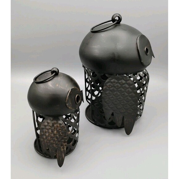 Vintage Jaclyn Smith Kmart Set Of 2 Metal Owl Outdoor Votive Candle Holders - Picture 6 of 8